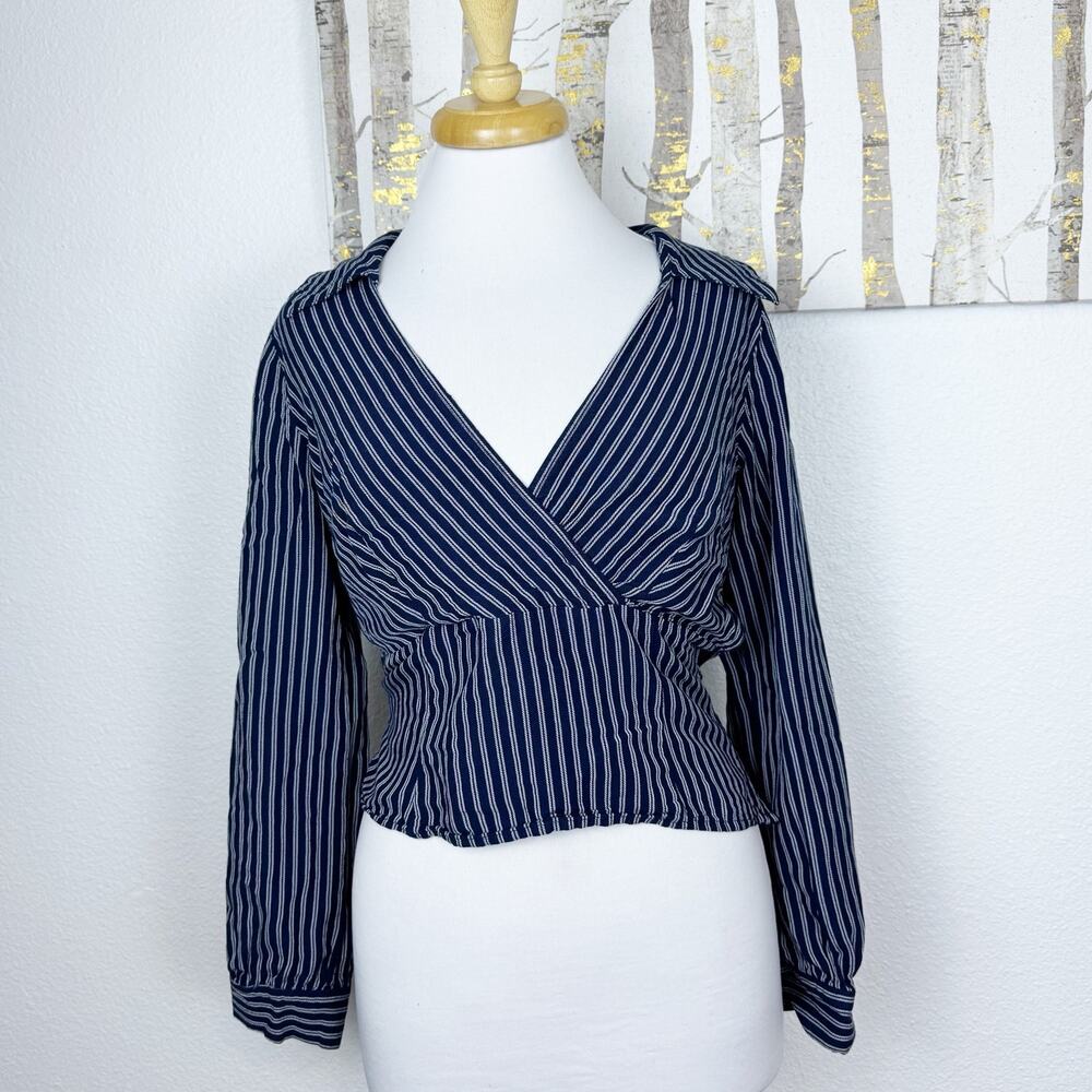Anthropologie Maeve Fiorina Striped Blouse Navy White 10 - Picture 2 of 7